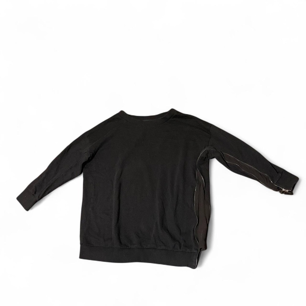 All Saints Black three quarter 3/4 sleeve shirt with double zipper mesh panel